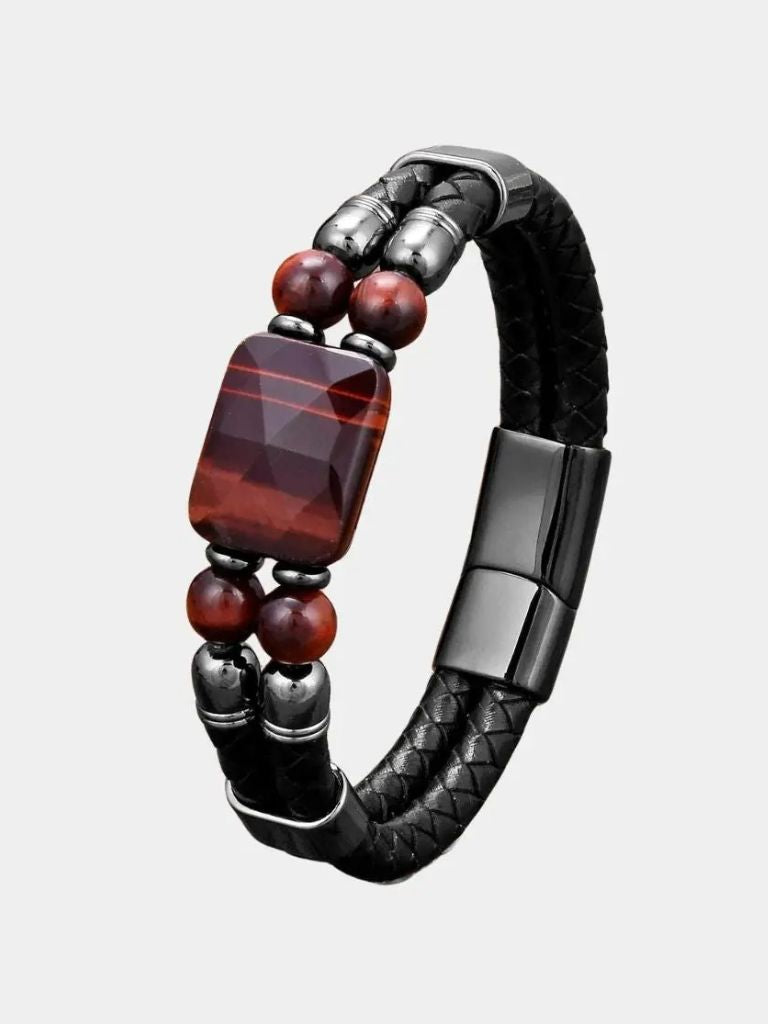 Tiger Eye Stone Bracelet - Cross & Crown