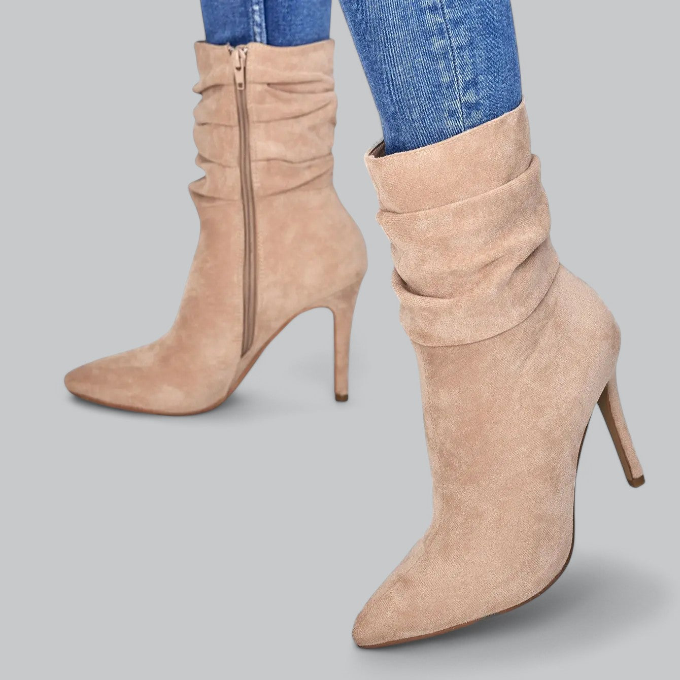 Valenti | Elegant Pointed Ankle Boots High Heels Velvet Suede