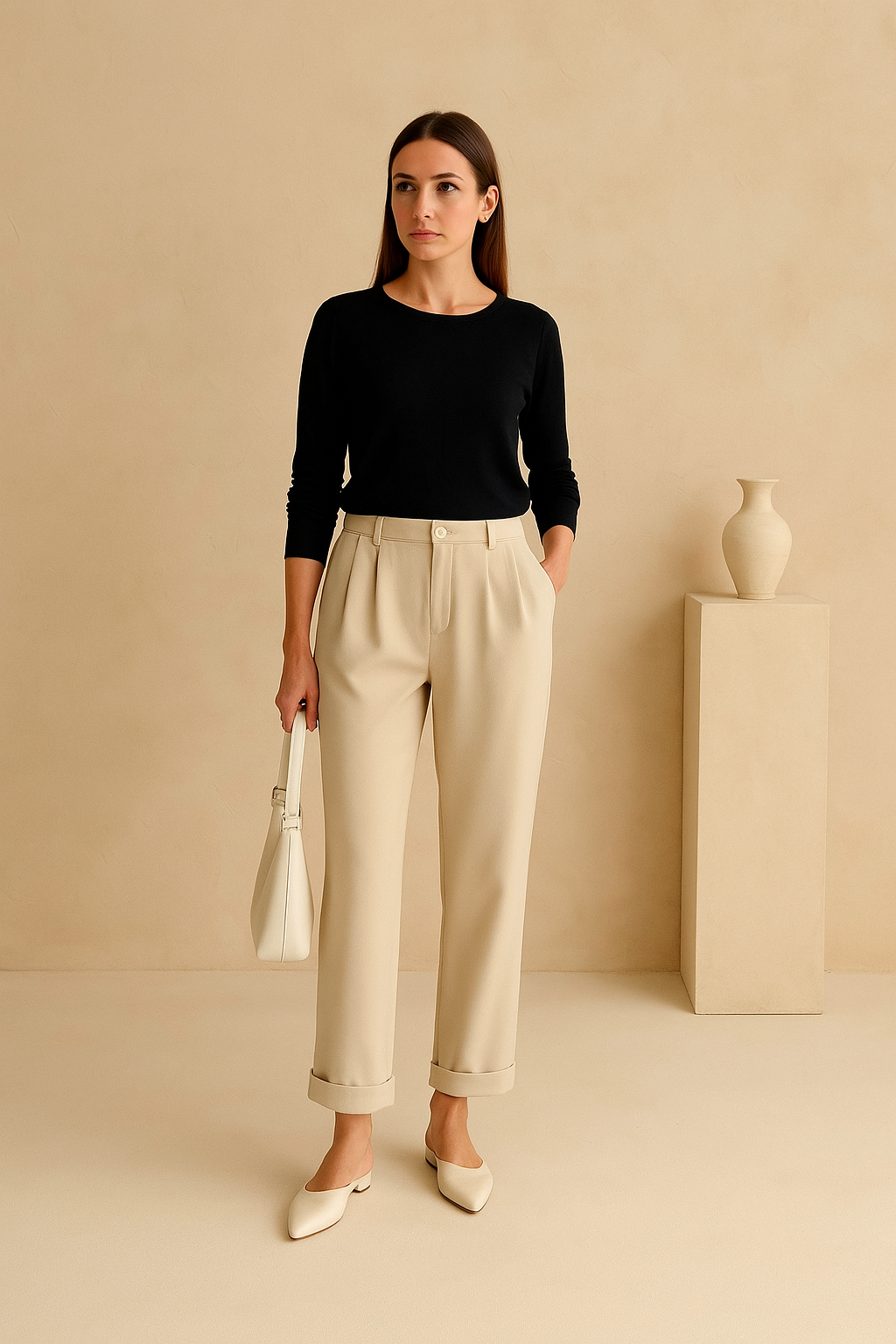 Old Money Casual High Waist Solid Button Straight Leg Pants