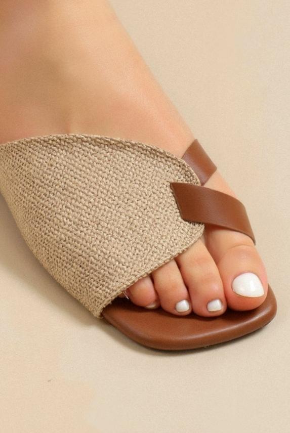 Old Money Women's Square Toe Casual Retro Open Toe Flat Slides