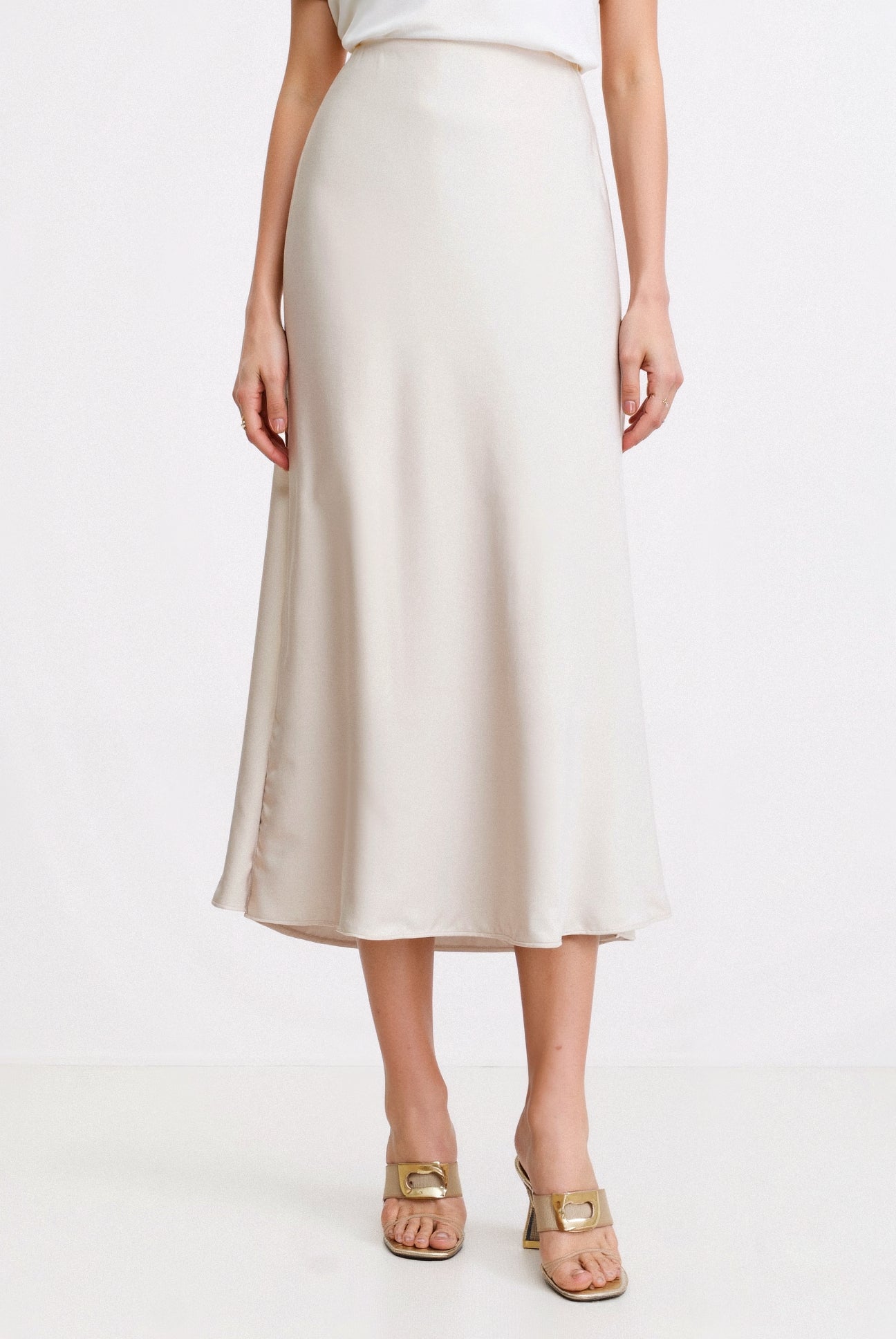 Old Money Solid High Waist Draped Midi Skirt