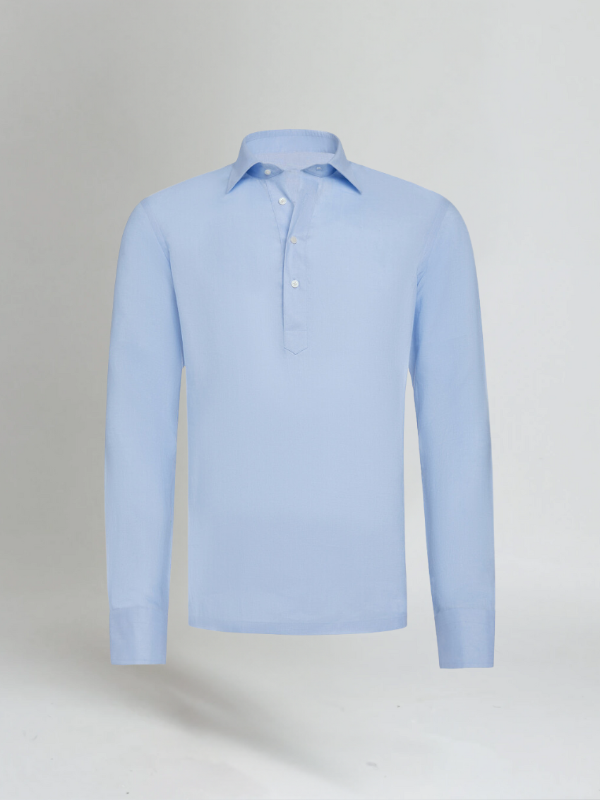 Linen Pop-over Shirt - Light Blue