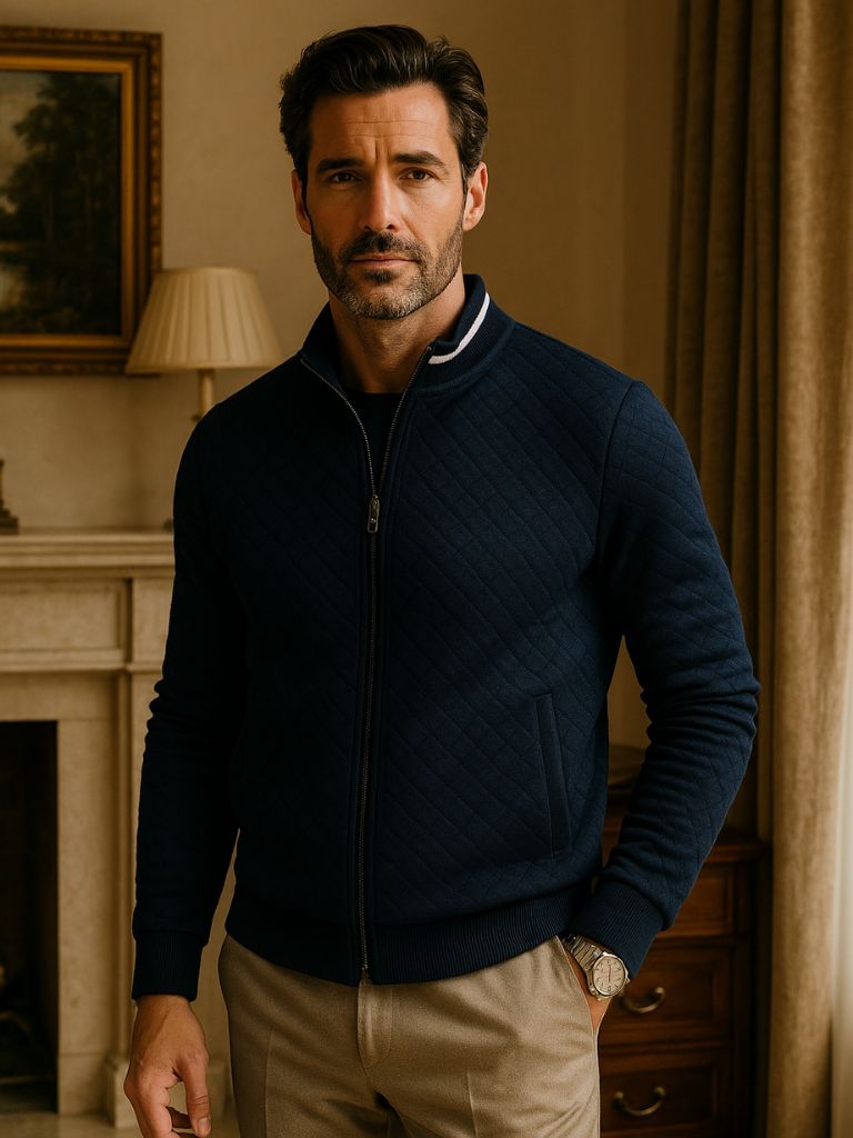 Textured Casual Bomber Jacket - Cross & Crown