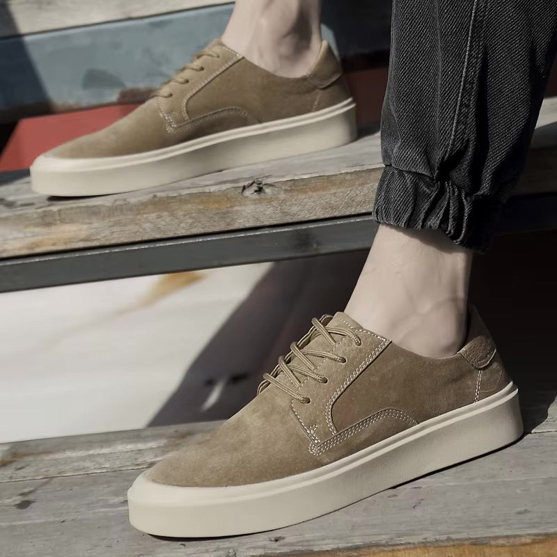 Valenti | Sand Leather Suede Height Shoes - Formal Business Sneakers