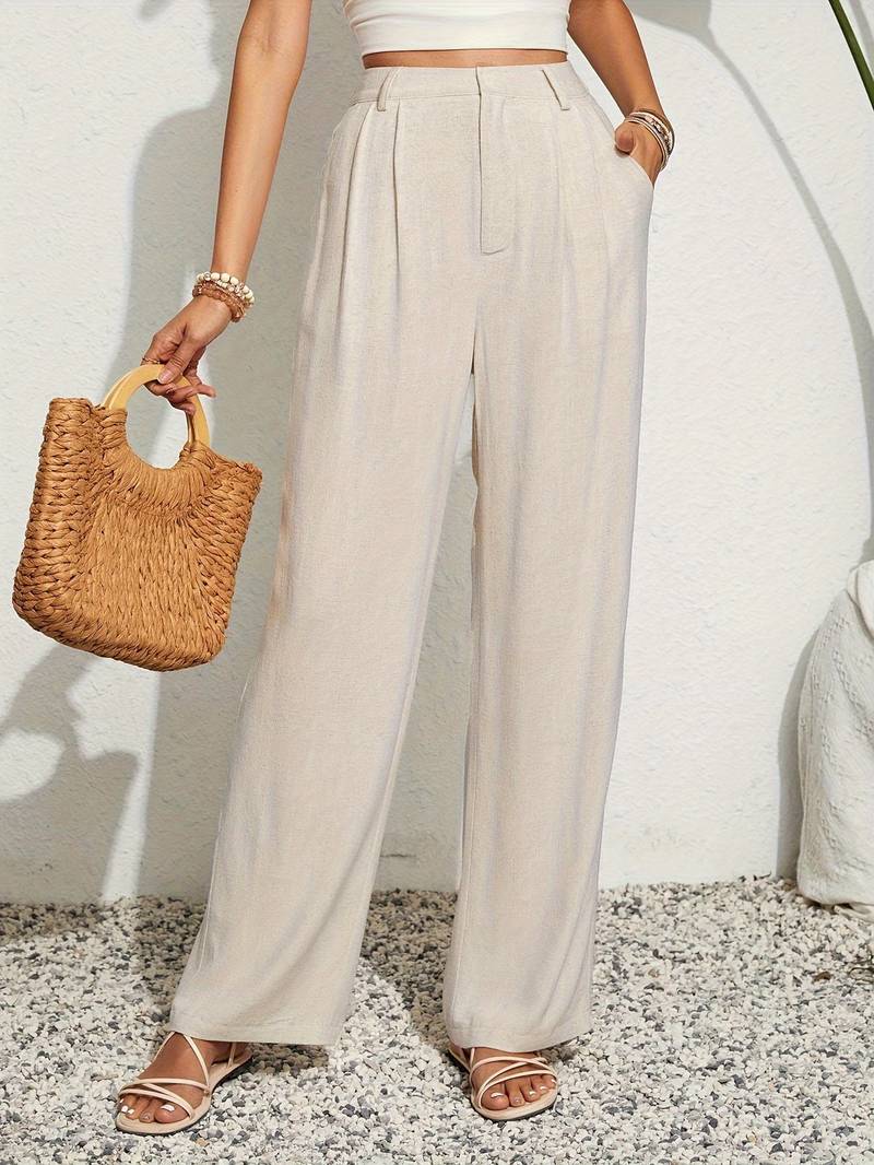 Old Money Loose Solid Color Pleated Straight Leg Pants