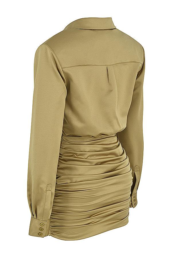 Milano Di Classe®| Olive Satin Shirt Dress