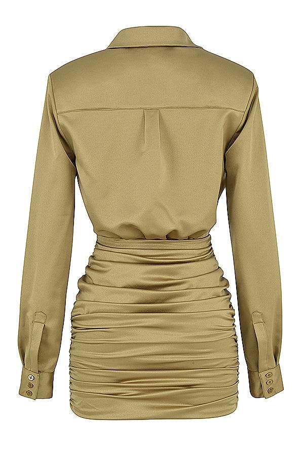 Milano Di Classe®| Olive Satin Shirt Dress