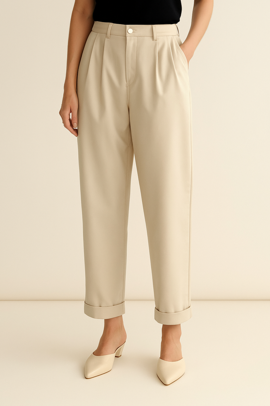 Old Money Casual High Waist Solid Button Straight Leg Pants
