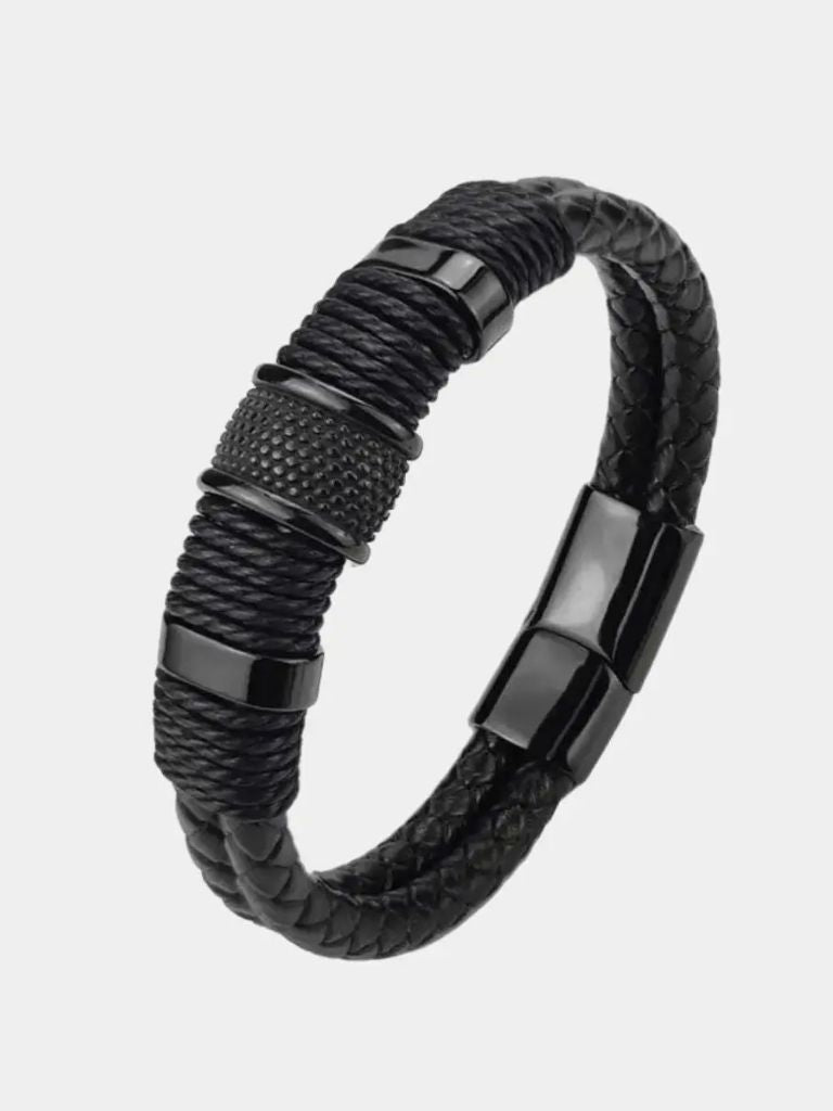 Men Minimalist Leather Bracelet -  Cross & Crown