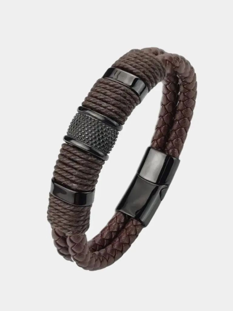Men Minimalist Leather Bracelet -  Cross & Crown