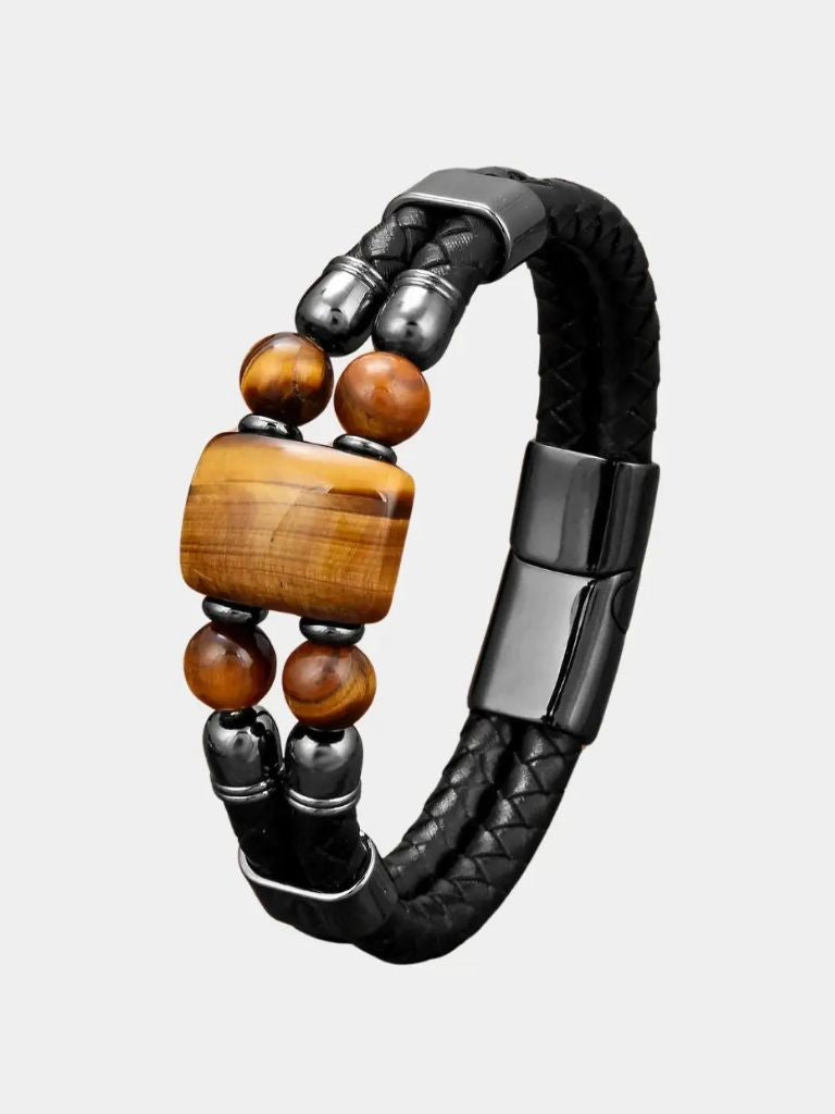 Tiger Eye Stone Bracelet - Cross & Crown