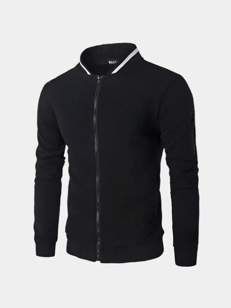 Textured Casual Bomber Jacket - Cross & Crown