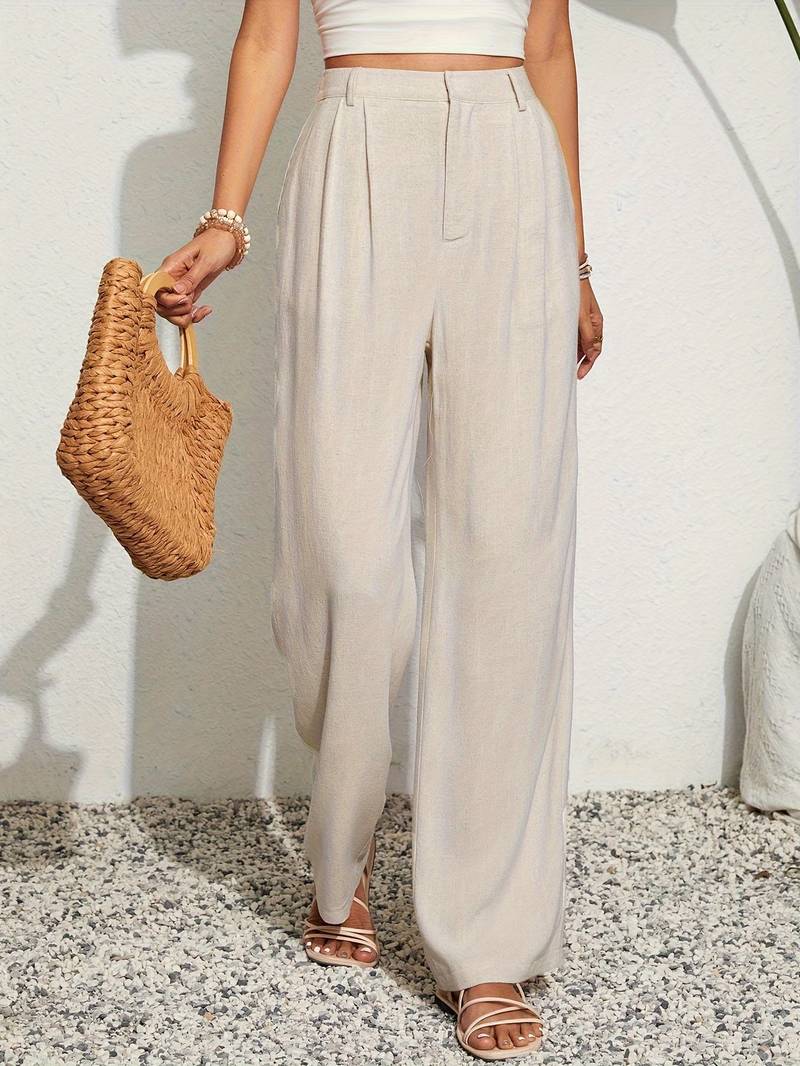 Old Money Loose Solid Color Pleated Straight Leg Pants