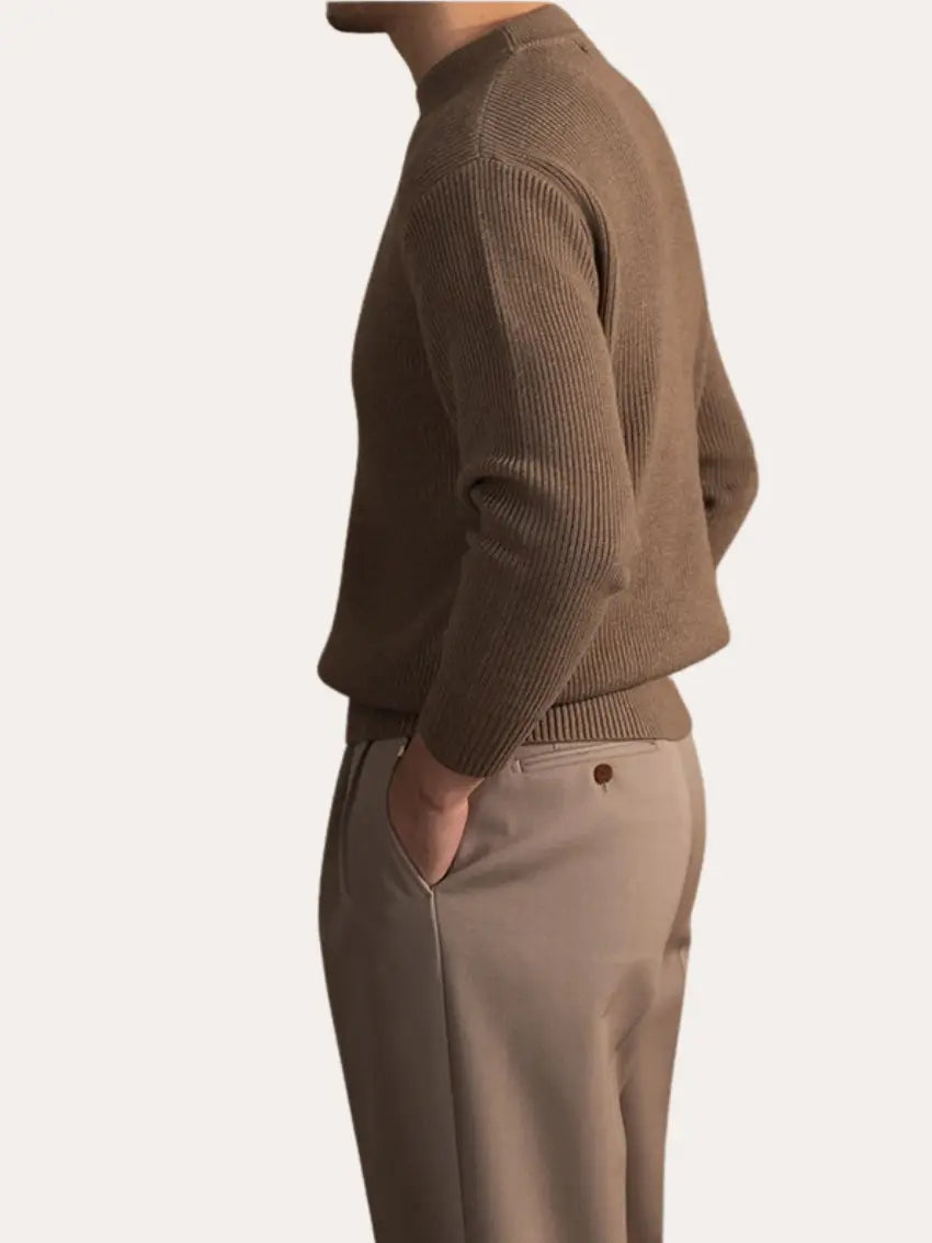 Ribbed Crewneck Sweater – Brown