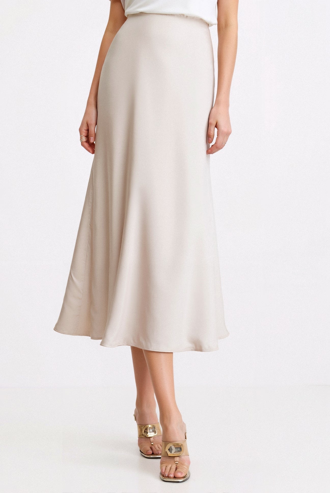 Old Money Solid High Waist Draped Midi Skirt