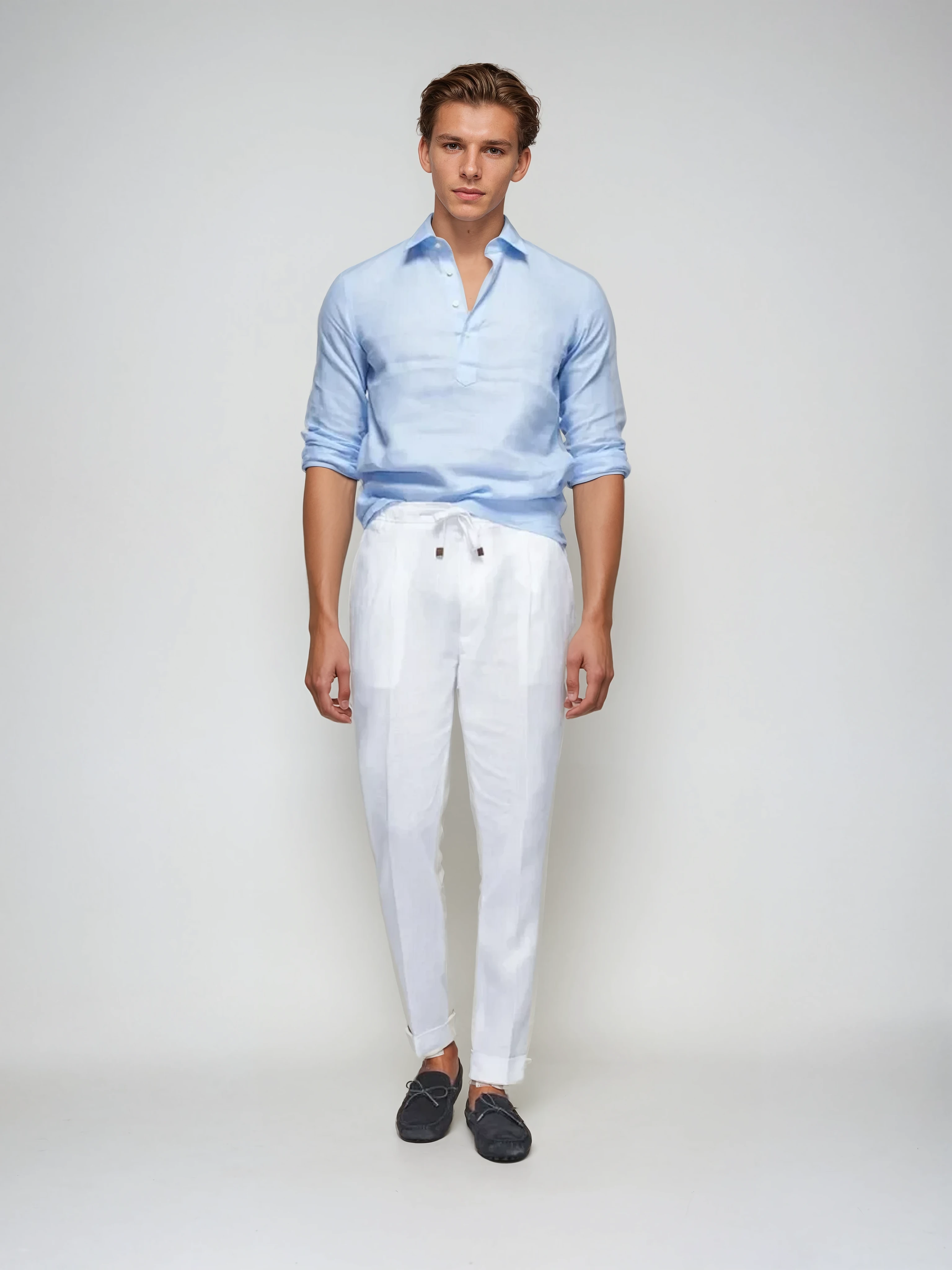 Linen Pop-over Shirt - Light Blue