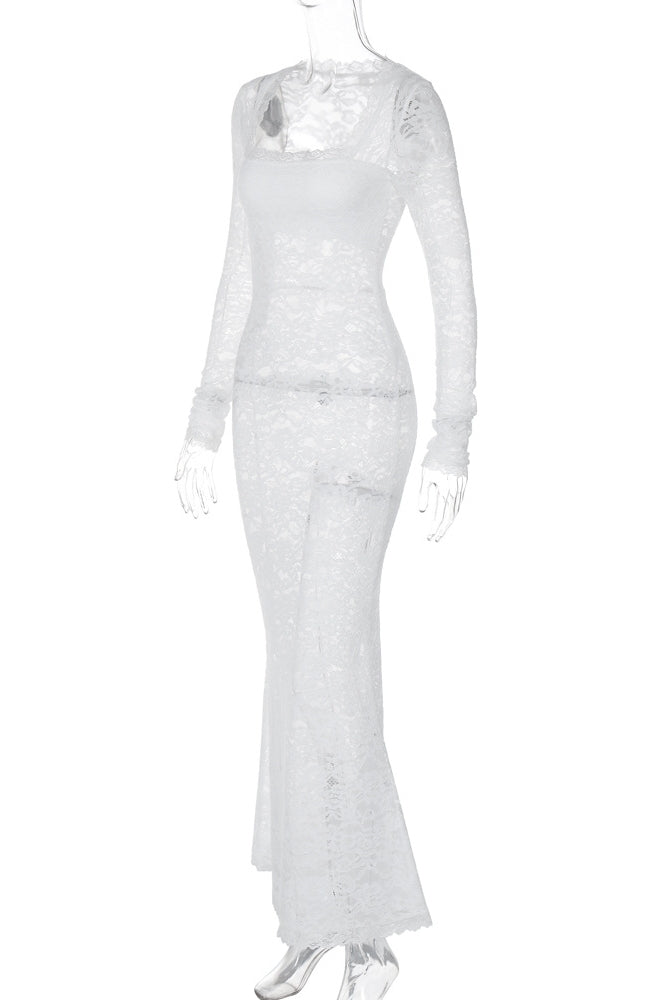 Bertha Square Neck Lace Maxi Dress
